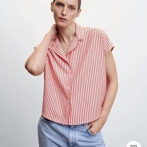 Mango Red and White Striped Button Down Shirt